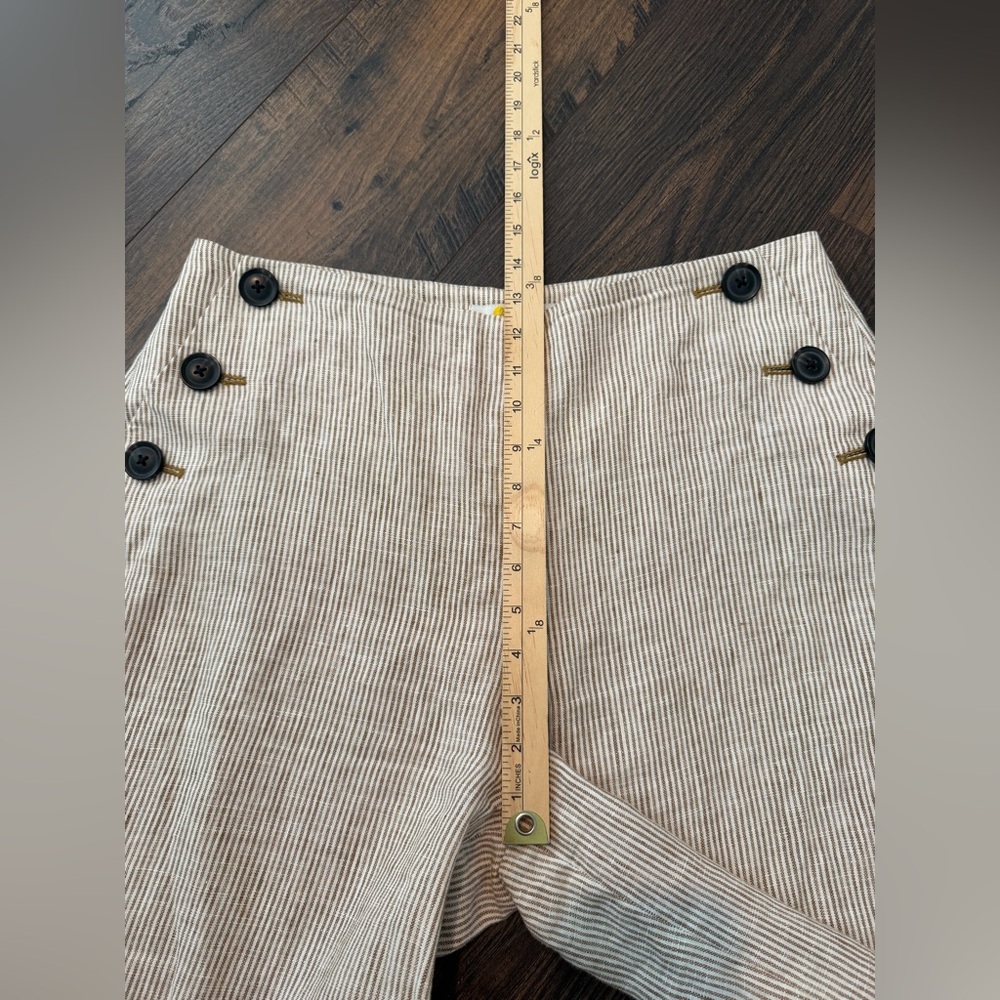 Boden Women’s Falmouth Linen Button Shorts 9” Tan Ecru Stripes Size 10 - Picture 7 of 8